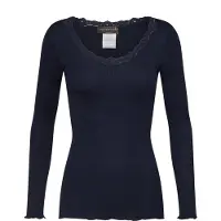 Rosemunde Rwbabette Silk Ls U-Neck Lace T-Shirt - Navy - S