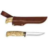 Marttiini Lynx 134 134012, Polished X46Cr13, Bronze Guard, Curly Birch outdoor knife