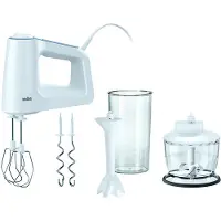 Braun HM 3135 WH, Käsisekoitin, Harmaa, Valkoinen, Vaivaus, Vaivaus, Sekoitus, 1,25 m, 0,6 L, 0,5 L
