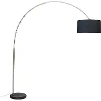 QAZQA Teräksinen kaarilamppu kangasvarjostimella musta 50 cm - XXL