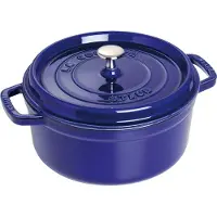 Staub pyöreä pata valurautaa, kolmikerroksinen emali, 5,2 l tummansininen