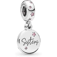 Pandora Sisters Silver Dangle With Fancy Fuchsia Pink Cubic Zirconia - Silver - ONE SIZE
