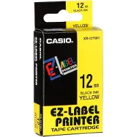 Casio XR-12YW - Itseliimautuva - musta keltaisella - Rulla (1,2 cm x 8 m) 1 kasetti(t) tarranauhaa - KL 170, 60, 60SR, 780:een