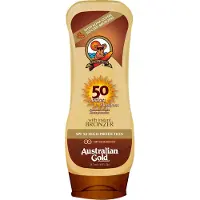 Australian Gold Lotion With Bronzer aurinkosuojavoide sisältää aurinkopuuterin SPF 50 237 ml