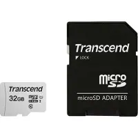 Transcend 300S 32 Gt MicroSDHC UHS-I U1 V10 A1 -muistikortti + SD-adapteri, hopea