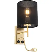 QAZQA Art Deco -seinävalaisin musta mustalla puuvillavarjostimella - Stacca