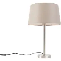 QAZQA Moderni pöytävalaisin terästä harmaanruskealla varjostimella 35 cm - Simplo