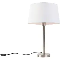 QAZQA Moderni pöytävalaisin terästä valkoisella varjostimella 32 cm - Simplo