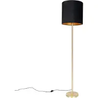 QAZQA Klassinen lattiavalaisin messinki mustalla varjostimella 40 cm - Simplo