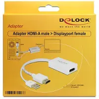 DeLOCK HDMI-A – DisplayPort, USB-virralla toimiva, 0.245 m -sovitin, valkoinen