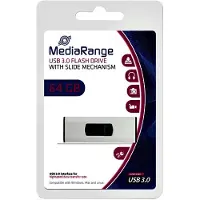 MediaRange MR917 64 GB USB 3.2 Gen 1 (5 Gb/s) flash drive (80 MB/s read, 25 MB/s write) in silver or black with sliding mechanism