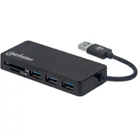 Manhattan 3xUSB-A hubi ja kortinlukija - Supernopea 5 Gb/s USB 3.2 Gen 1 -liitäntä