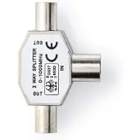 Nedis Satelliitti- ja antenni-sovitin | 2x koaksiaali uros | IEC (Coax) Naaras | Niklattu | 75 Ohm | T-jakaja | Metalli | Hopea | 1 kpl | Laatikko