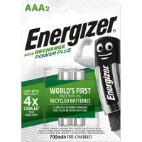 Energizer Power Plus AAA, Ladattava akku, AAA, Nikkelimetallihybridi (NiMH), 1,2 V, 2 kpl, 700 mAh (E300626500)