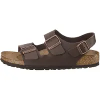 Birkenstock for man. 34703 Milano Birko-Flor Sandals (Narrow Fit) brown (44), Leather, Flat, Buckle, Casual