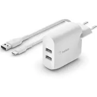 Belkin BoostCharge Dual USB-A 24W - Virtalähde, Valkoinen