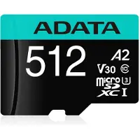 ADATA Premier Pro 512 Gt MicroSDXC UHS-I U3 V30 A2 -muistikortti + SD-adapteri, musta