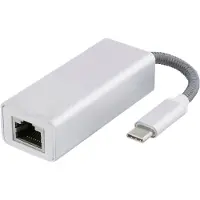 Deltaco – USB-C-verkkosovitin, Gigabit, RJ45, muovipussi, hopea (USBC-1080)