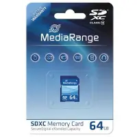 MediaRange MR965, 64 GB, SDXC, Luokka 10, 60 MB/s, 15 MB/s, Sininen
