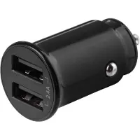 Deltaco – Kompakti USB-autolaturi, 12V/24V, 2x USB-A, 2,4A, 12W, musta (USB-CAR124)