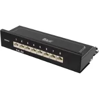 Deltaco Kytkentäpaneeli, 8x Cat6a, 10Gbps, seinään asennettava, Krone-rimat, metallia, musta