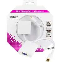 Deltaco – Mini DisplayPort - VGA-sovitin, 20-pin ur - 15-pin na, valk (DP-VGA4-K)