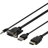 Deltaco – Sovitin VGA/ääni - HDMI, 3,5mm liitäntä, 1920x1080 taajuudella 60Hz, 2m, musta (VGA-HDMI17)