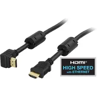 Deltaco HDMI High Speed with Ethernet kaapeli kulmaliittimellä