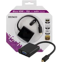 Deltaco micro HDMI - VGA-sovitin,19-pin ur -15-pin+3,5mm, 0,2m, musta