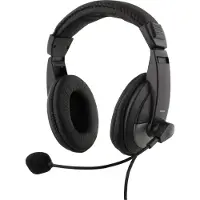 Deltaco Suljettu headset, mikrofoni & äänensäätö, 2m, musta