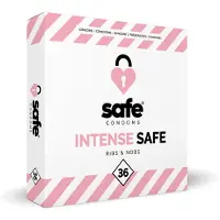 Safe Intense stimuloivat lateksikondomit juovilla ja nystyröillä 36 kpl 36 pcs