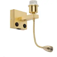 QAZQA Art Deco -seinävalaisin kulta USB:llä ja joustavalla varrella - Brescia Combi