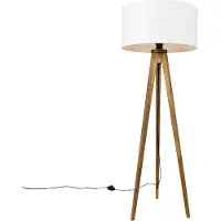 QAZQA Maalaismainen kolmijalka Vintage-puuta valkoisella varjostimella 50 cm - Tripod Classic