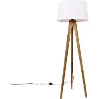 QAZQA Maalaismainen kolmijalka-lattiavalaisin vintage-puuta valkoisella pellava-varjostimella 45 cm - Tripod Classic