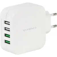 Vivanco Nopea 4xUSB Kotilaturi 4.8A 2.4/1A Valk.
