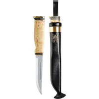 Marttiini Suomi-Finland 548018W Polished 1.4034, Bronze Curly Birch, fixed knife