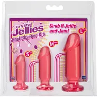 Doc Johnson Crystal Jellies - Anaalitappisetti, kolme eri kokoa, imukupilla, pinkki