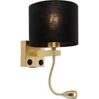 QAZQA Art Deco -seinävalaisin kulta USB:llä ja mustalla varjostimella - Brescia