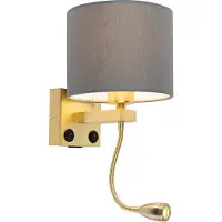 QAZQA Art Deco -seinävalaisin kulta USB:llä ja harmaalla varjostimella - Brescia