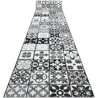 Rugsx Alfombra de pasillo con refuerzo de goma AZULEJO LABOR DE RETAZOS, AZULEJOS DE LISBOA gris / negro 80x260 cm
