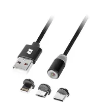 Inny magneettinen usb-kaapeli 3in1 microusb, tyyppi c usb, salama 100 cm musta