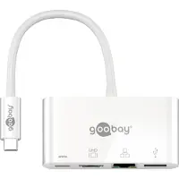 Goobay USB-C Multiport Sovitin (HDMI + Ethernet + USB-A + USB-C PD), valkoinen