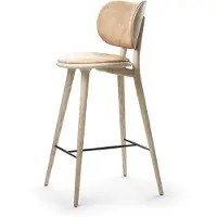 MATER High Stool Backrest -baarituoli matala nahka natural, mattalakattu tammiteline