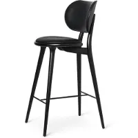 MATER High Stool Backrest -baarituoli matala nahka musta, mustaksi petsattu pyökkiteline