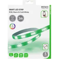 Deltaco – SMART HOME RGB-valonauha, 2700K-6500K, 3m, Wi-Fi 2,4GHz, valk. (SH-LS3M)