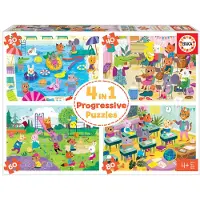 Educa A Day At School 20-40-60-80 Pieces 4 In 1 Puzzle Monivärinen 4-7 Years