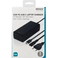 Huvipiste DELTACO USB-C-laturi 65W 2m USB-C PD