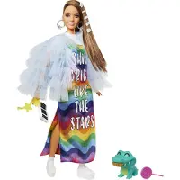 Barbie Extra Liikkuvainen Ruskeaverikkö Sateenkaaimekossa