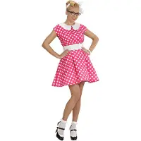 Vegaoo 50-luvun mekko pilkuilla, vaaleanpunainen - Rockabilly -asut
