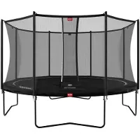 Berg trampoliini Favorit, sis. Comfort turvaverkon 430 cm musta